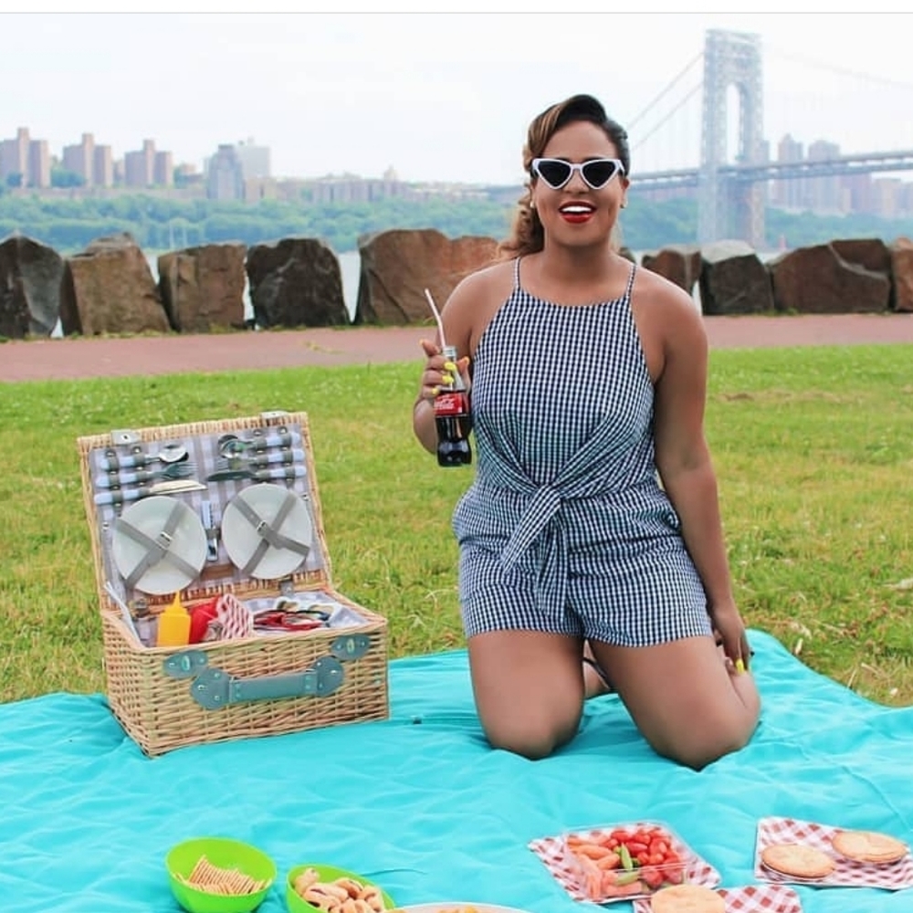 Navy Blue & White Gingham Romper